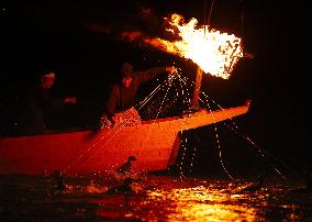 End of cormorant fishing season in central Japan