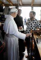 Pope Leo XIV visits Peace Training Ship at Ostia Harbour - Italy