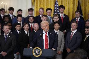 Trump participates in a visit with the LSU and LSU Shreveport Baseball Champions
