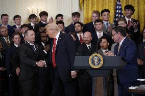Trump participates in a visit with the LSU and LSU Shreveport Baseball Champions