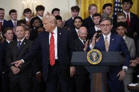 Trump participates in a visit with the LSU and LSU Shreveport Baseball Champions