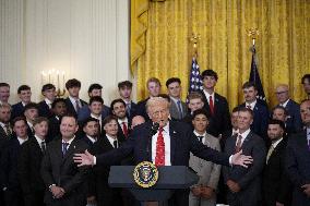 Trump participates in a visit with the LSU and LSU Shreveport Baseball Champions