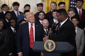 Trump participates in a visit with the LSU and LSU Shreveport Baseball Champions