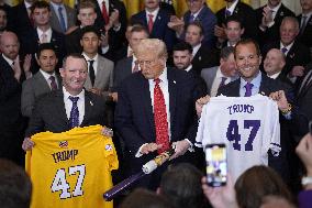 Trump participates in a visit with the LSU and LSU Shreveport Baseball Champions