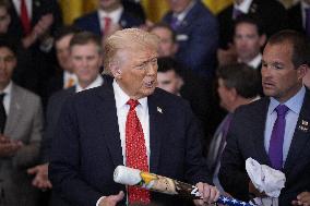 Trump participates in a visit with the LSU and LSU Shreveport Baseball Champions