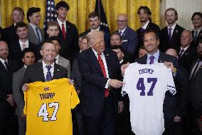 Trump participates in a visit with the LSU and LSU Shreveport Baseball Champions