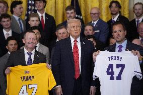 Trump participates in a visit with the LSU and LSU Shreveport Baseball Champions