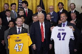 Trump participates in a visit with the LSU and LSU Shreveport Baseball Champions
