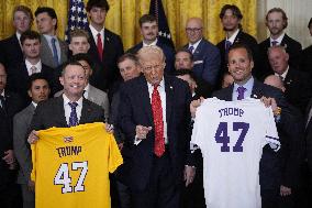 Trump participates in a visit with the LSU and LSU Shreveport Baseball Champions