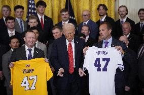 Trump participates in a visit with the LSU and LSU Shreveport Baseball Champions