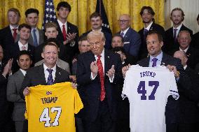 Trump participates in a visit with the LSU and LSU Shreveport Baseball Champions