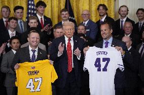 Trump participates in a visit with the LSU and LSU Shreveport Baseball Champions