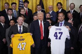 Trump participates in a visit with the LSU and LSU Shreveport Baseball Champions