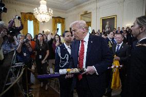 Trump participates in a visit with the LSU and LSU Shreveport Baseball Champions