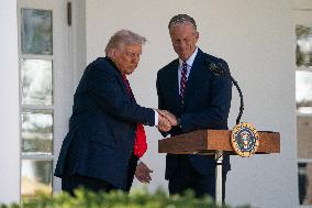 President Trump At Lunch With Republican Senators In The Rose Garden - DC