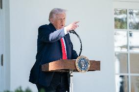 President Trump At Lunch With Republican Senators In The Rose Garden - DC