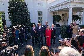 President Trump At Lunch With Republican Senators In The Rose Garden - DC