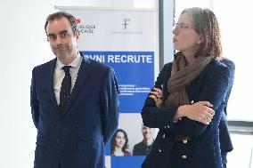 Sebastien Lecornu during a visit at DNEF and the National and DVNI - Romainville