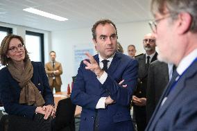 Sebastien Lecornu during a visit at DNEF and the National and DVNI - Romainville