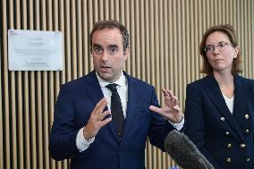Sebastien Lecornu during a visit at DNEF and the National and DVNI - Romainville