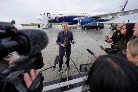 Mark Carney Speaks To Press Before Boarding Plane - Ottawa