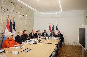 President Macron At Visio Conference of the Coalition of Volunteers At Elysee - Paris