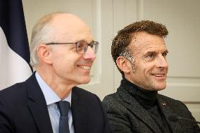 President Macron At Visio Conference of the Coalition of Volunteers At Elysee - Paris