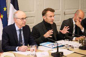 President Macron At Visio Conference of the Coalition of Volunteers At Elysee - Paris