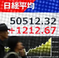 Nikkei stock index ends above 50,000 for 1st time