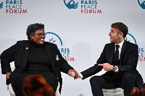 Emmanuel Macron at the 8th edition of Paris Peace Forum at Palais Chaillot in Paris FA