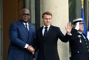 Macron Welcomes President Of The Democratic Republic Of Congo Felix Tshisekedi - Paris