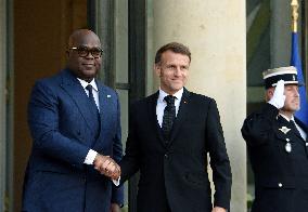 Macron Welcomes President Of The Democratic Republic Of Congo Felix Tshisekedi - Paris