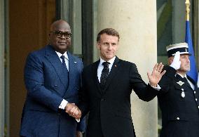 Macron Welcomes President Of The Democratic Republic Of Congo Felix Tshisekedi - Paris