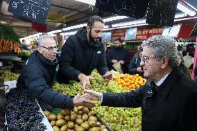 Jean-Luc Melenchon Visit To Market - Choisy-Le-Roi
