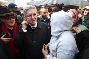 Jean-Luc Melenchon Visit To Market - Choisy-Le-Roi
