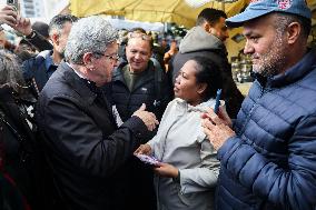 Jean-Luc Melenchon Visit To Market - Choisy-Le-Roi