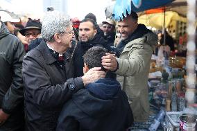 Jean-Luc Melenchon Visit To Market - Choisy-Le-Roi