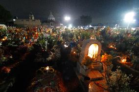 Visitors Attend Traditional Lighting Ceremony In San Andres Mixquic - Mexico City