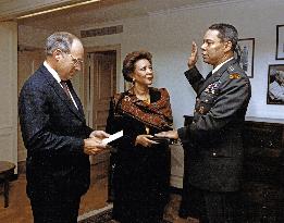 Cheney Swears-in Powell as Chairman of the Joint Chiefs of Staff
