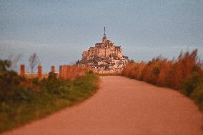 Mont-Saint-Michel and its bay in northwestern France. FC