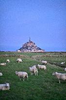 Mont-Saint-Michel and its bay in northwestern France. FC