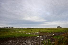 Mont-Saint-Michel and its bay in northwestern France. FC