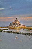 Mont-Saint-Michel and its bay in northwestern France. FC