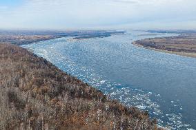 Heilongjiang River Covered in Drifting Ice - China