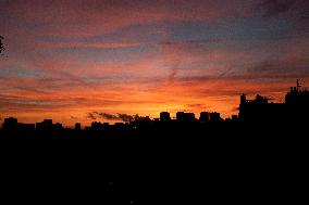 Sunset Over the Rooftops of Residential Buildings - Paris