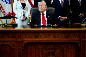 Trump Speaks in The Oval Office - Washington