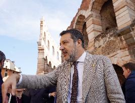 Minister Salvini and Mayor Tommasi Visit Arena In Verona - Italy