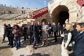 Minister Salvini and Mayor Tommasi Visit Arena In Verona - Italy
