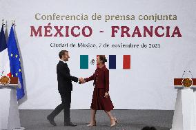 Emmanuel Macron And Claudia Sheinbaum Press Conference - Mexic