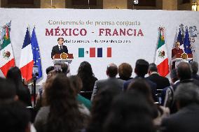 Emmanuel Macron And Claudia Sheinbaum Press Conference - Mexic